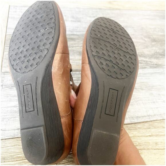 Rockport Cobblestone Strappy Jewett Round Toe Wedge Tan Leather Size 7.5 - Picture 6 of 10